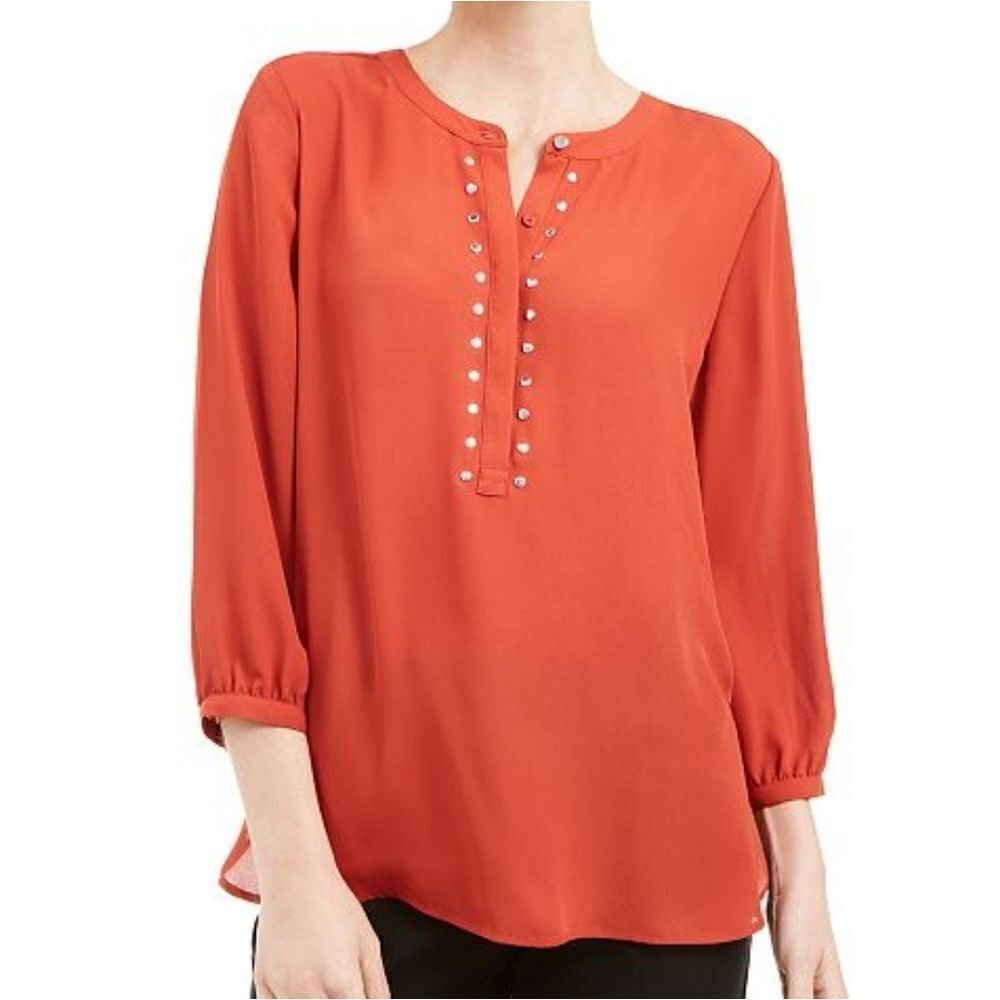 JM Collection Rivet Pleated-Back Blouse